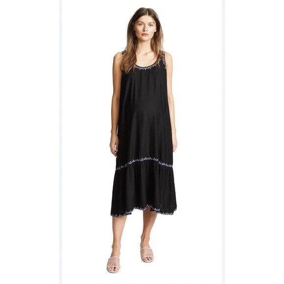 Hatch Maternity Edie Dress Black Color Embroidered 2 Size Medium Tank Midi Dress - Picture 1 of 14
